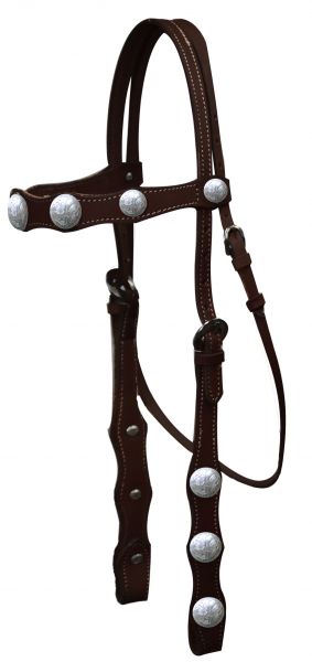 Brown Leather Western Bridle w/Silver Conchos
